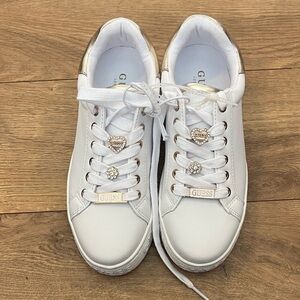 GUESS White and Gold Women's Sneakers
